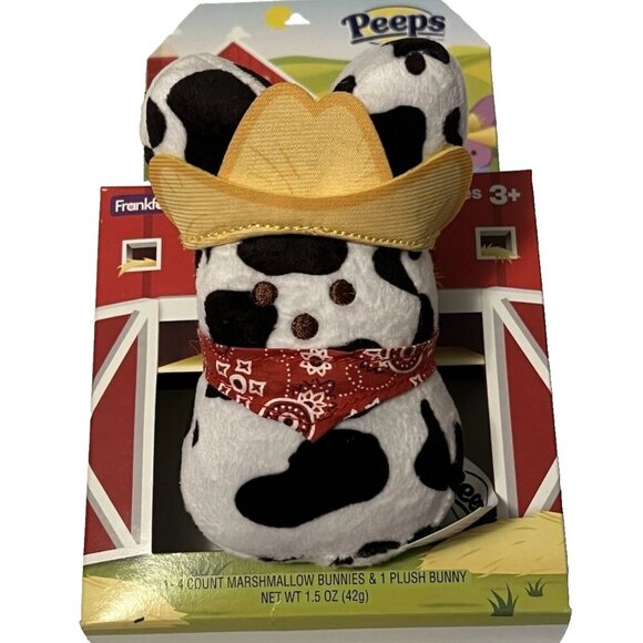 NEW Peeps 2024 Cowboy Plush 5.25" Tall PEEPS All Over Cow Print - Picture 1 of 6